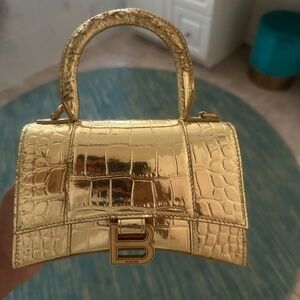 Balenciaga Hourglass Small Croc Embossed Gold
